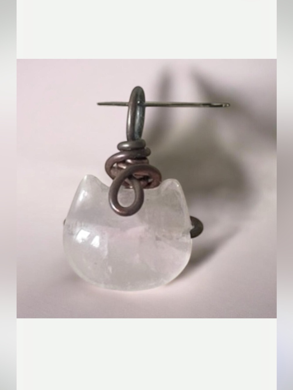 Hello Kitty Pink Rose Quartz Pendant with Copper Wire Wrap
